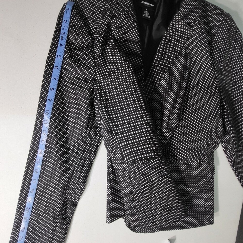 Liz Claiborne Career Blazer Black White Patterned One Button Jacket L - Picture 9 of 11